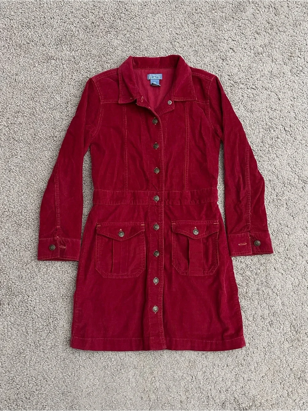 The Children's Place Red Corduroy Button Front Long Sleeve Shirt Dress Girls 10